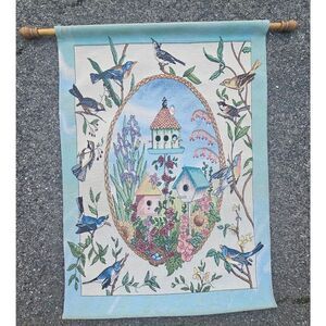 Vintage Garden Serenade Song Bird Wall Tapestry & Wooden Pole 36" x 24"